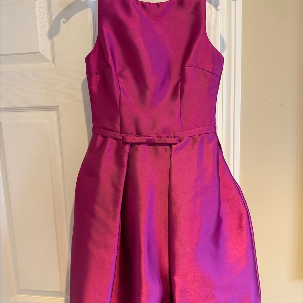 Sleeveless Fuchsia Party Dress with Belt